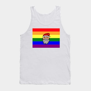 Drawing of Santa Claus face on gay pride flag background to celebrate Christmas Tank Top